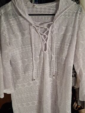 Apt. 9 White Lace Hooded Tunic Bathing Suit Cover Up